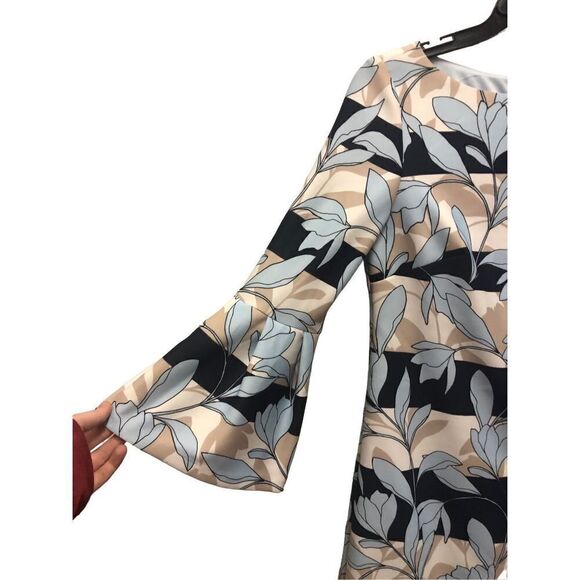 Vince Camuto Blue and Cream Striped Floral Midi Dress Size 2 - Picture 3 of 7
